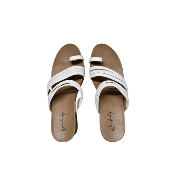 Wonderly Womens Size 9 Libby White Strappy Toe Loop Wedge Heel Sandals - Picture 5 of 7